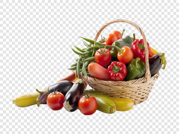 PSD a basket of vegetables including one of the vegetables isolated on a transparent background