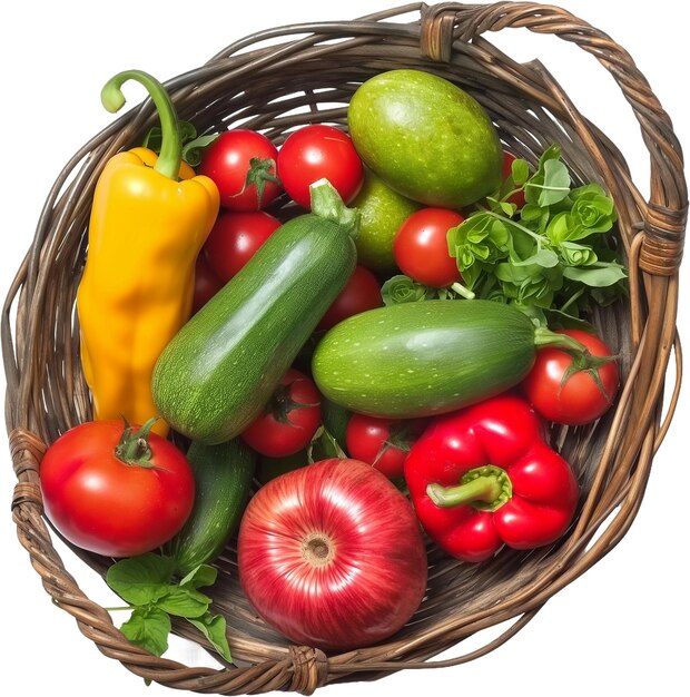 PSD a basket of vegetables isolated on white background