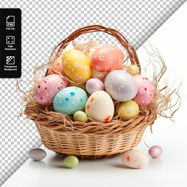 basket with easter eggs isolated on a transparent background