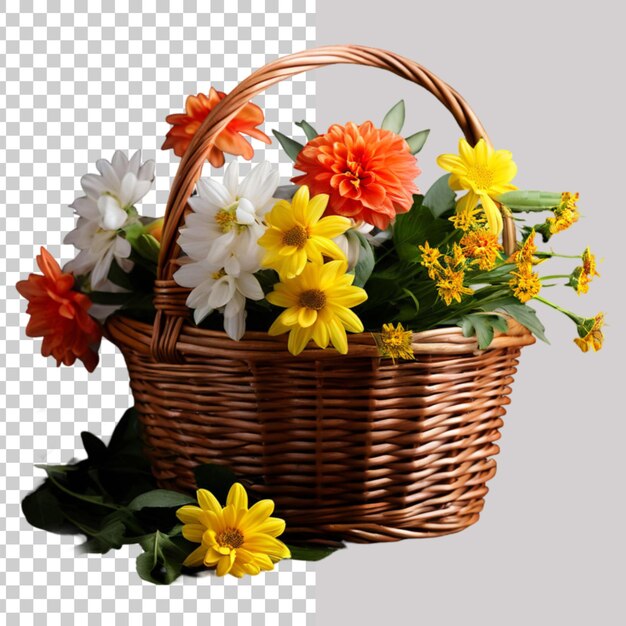 PSD a basket with flowers on a transparent background