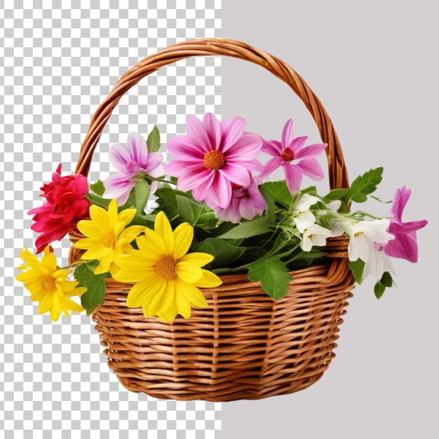 A basket with flowers on a transparent background