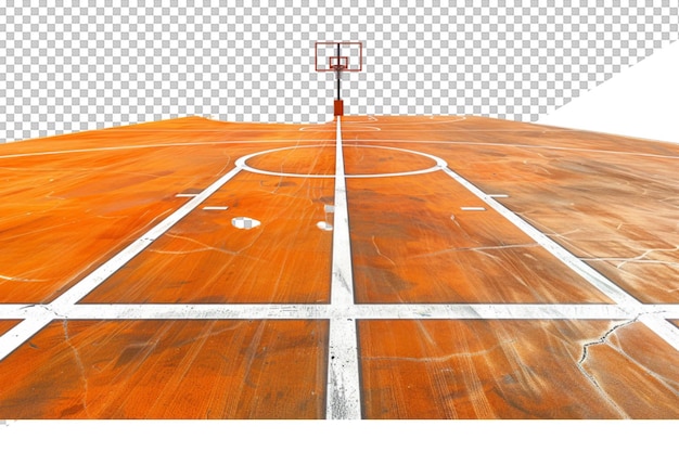 a basketball court with a white line and a basketball hoop