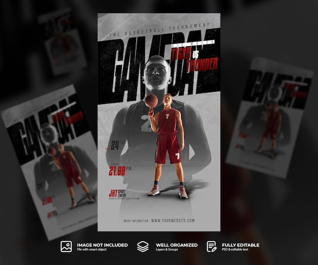 PSD basketball flyer and social media story banner template