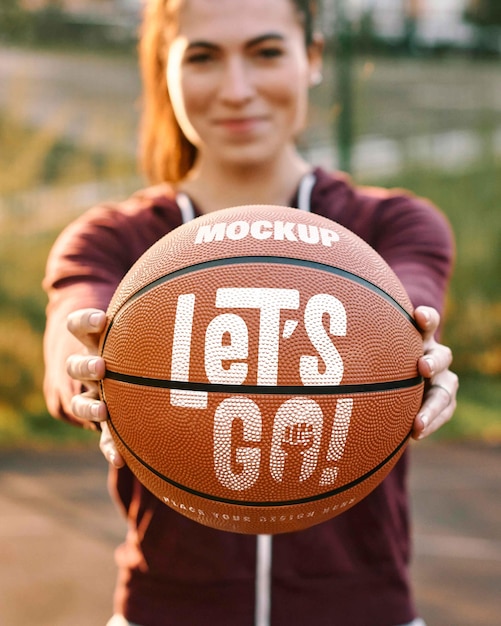 PSD basketball game design mockup with ball