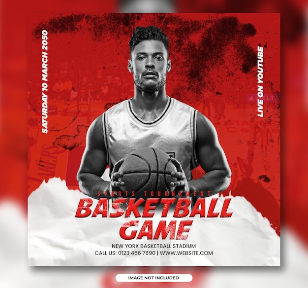 Basketball game sports tournament social media post banner template or soccer club event flyer