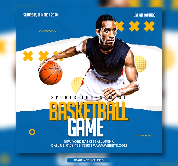 Basketball game sports tournament social media post banner template or soccer club event flyer