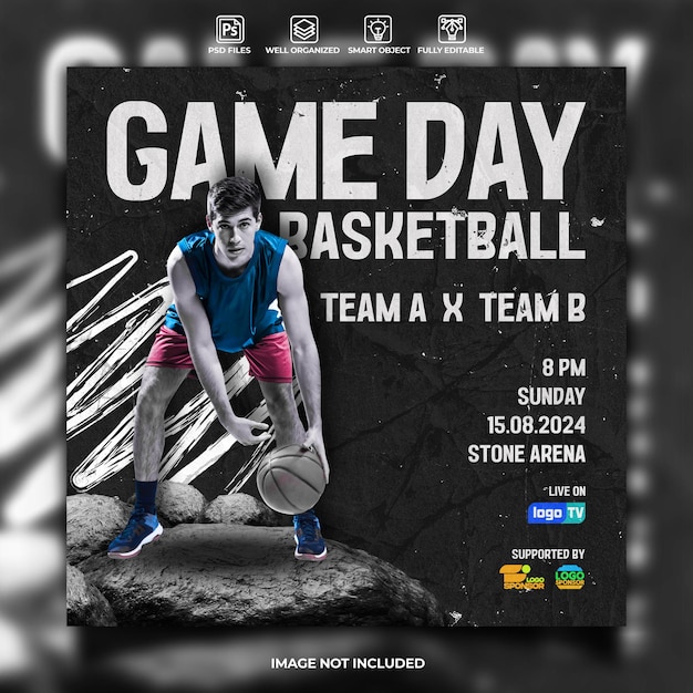 Basketball league flyer social media post template