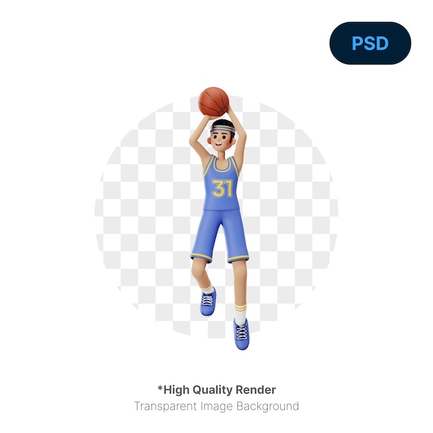 Basketball Player Doing Jump Shoot 3D Character Illustration Psd