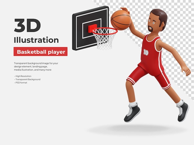 basketball player jumping to make a score 3d cartoon illustration