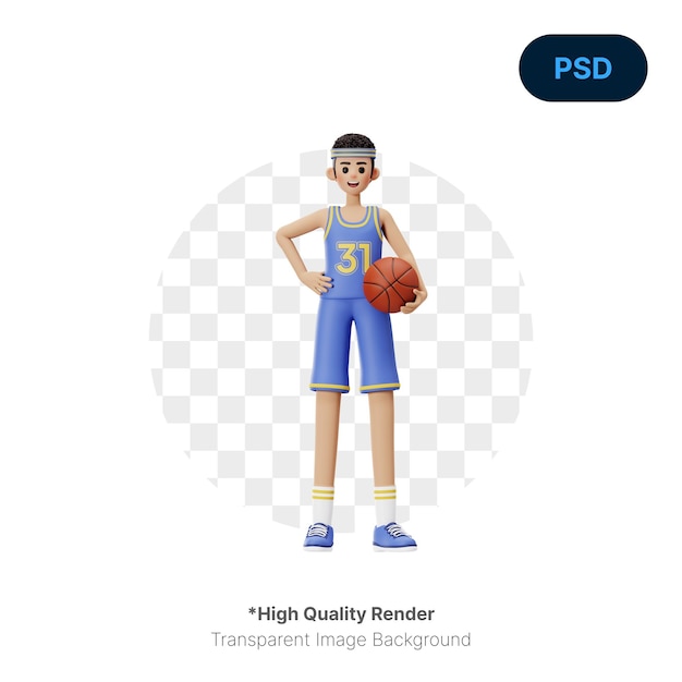 Basketball player standing holding a basketball ball 3D Character Illustration Psd