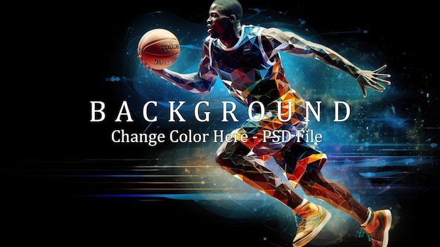 basketball player with colorful ball in dark background