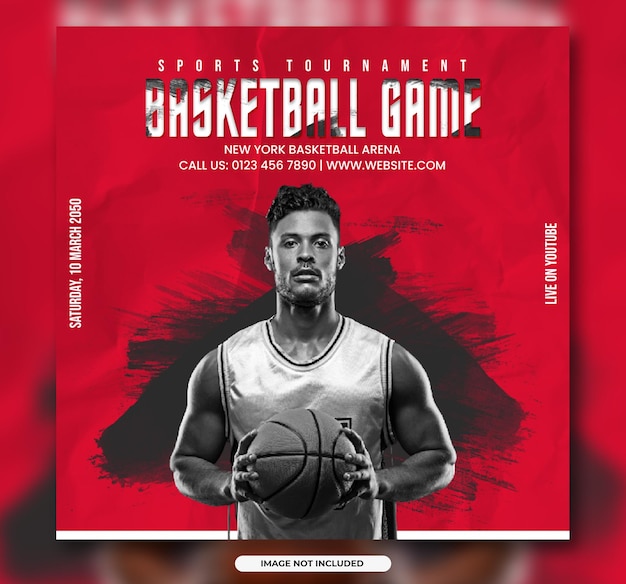 Basketball sports tournament social media post banner template or soccer club event flyer