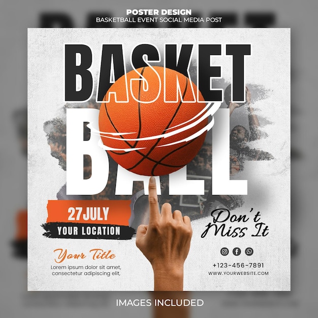 PSD basketball tournament flyer and social media instagram banner template