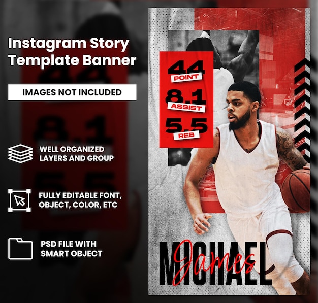 Basketball Tournament player flyer social media post template red background