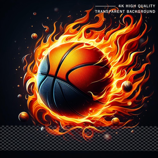 Basketball with fire flame 3d rendering on transparent Background