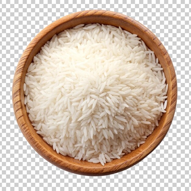 Basmati rice with a wooden bowl on a transparent background PSD