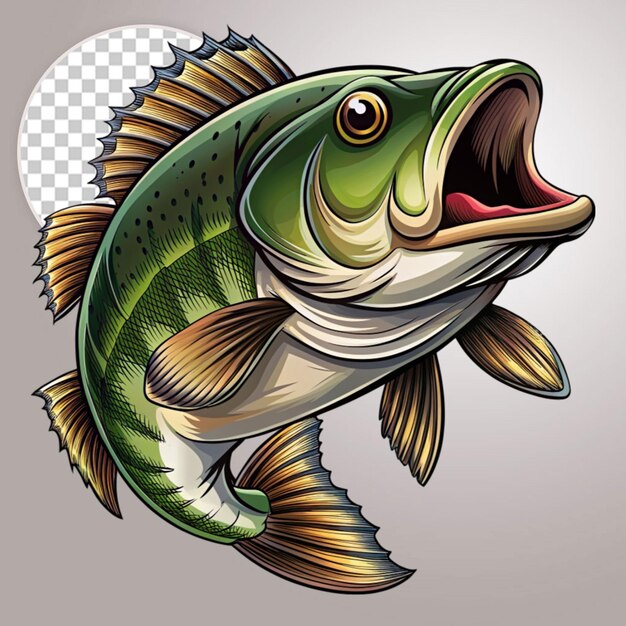 a bass fish cartoon on transparent background