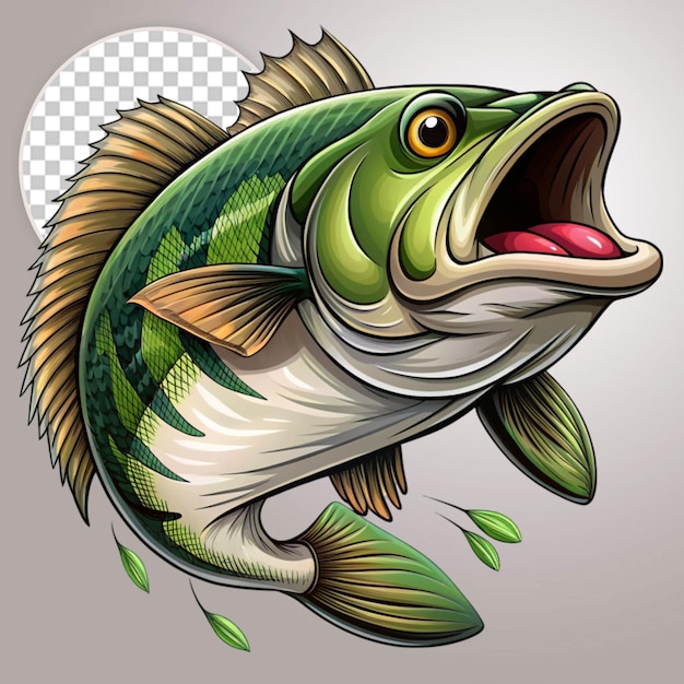 a bass fish cartoon on transparent background