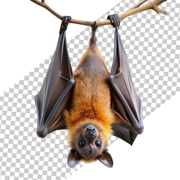 PSD bat hanging upside down isolated on transparent background