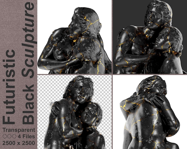 Bathing girls Renaissance Portrait Bust in Black Marble and Gold