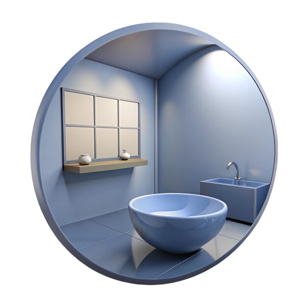 a bathroom with a blue bathtub and a sink with a blue bathtub in the middle