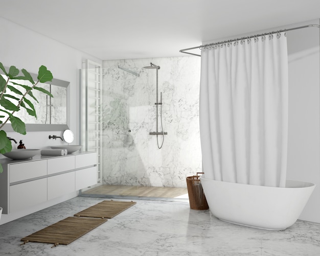 PSD bathtub with curtain, cupboard and shower