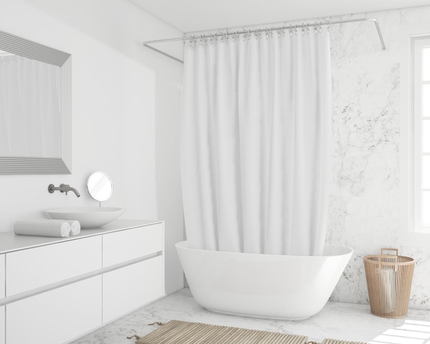 PSD bathtub with curtain and cupboard