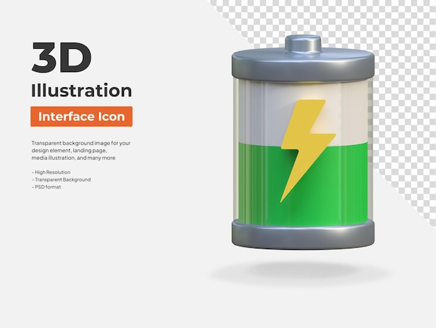 Battery charging status interface isolated 3d icon illustration