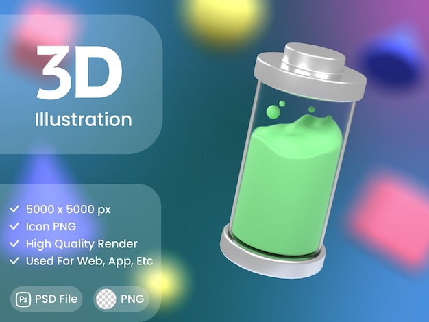 Battery icon simple 3d render illustration on gradient background, PSD File