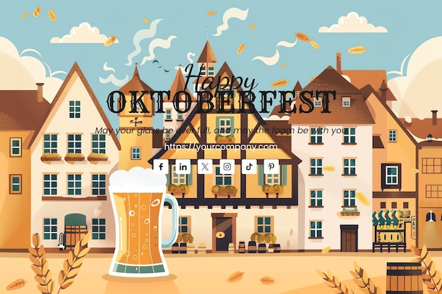 PSD bavarian architecture and brewery tour and brewery tour greeting card for oktoberfest