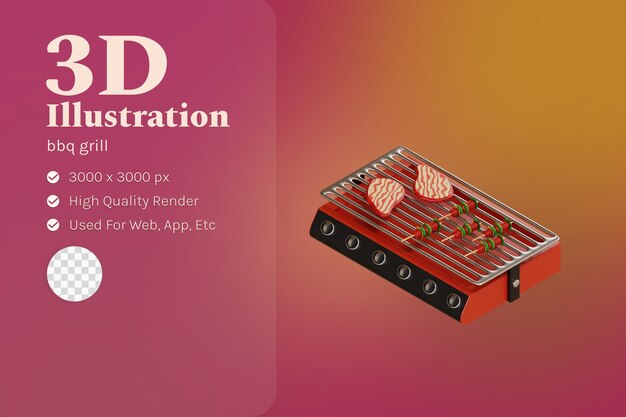 Bbq grill illustration with machine grill 3d