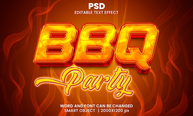 BBQ Party 3d editable photoshop text effect style with background