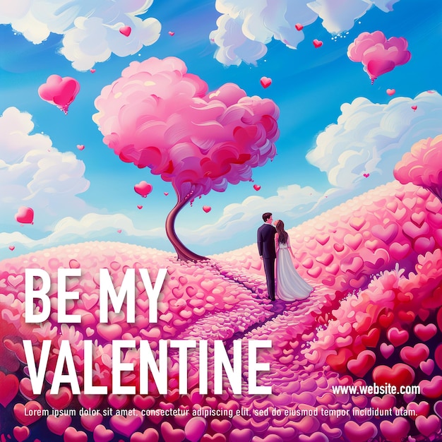 Be my valentine Creative valentines day greeting card with pink hearts