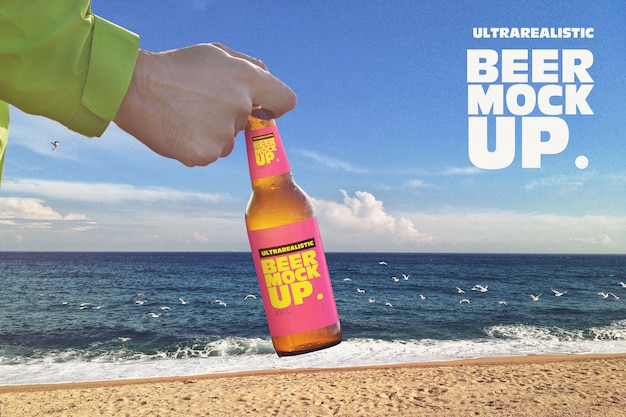 Beach Background Beer Mockup