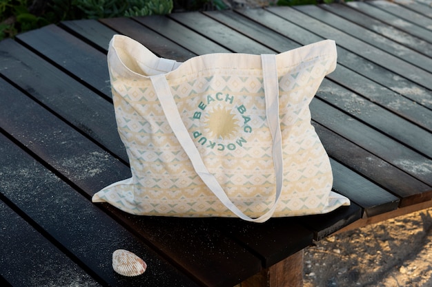 Beach bag mockup on sand