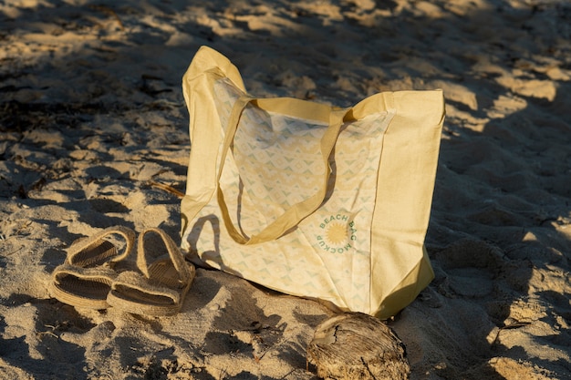 Beach bag mockup on sand