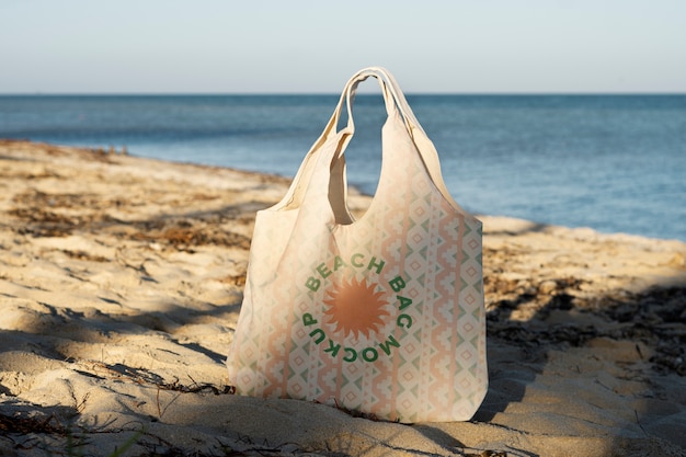 PSD beach bag mockup on sand