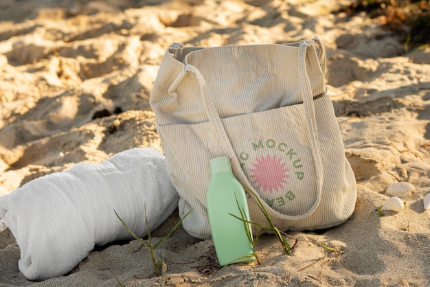 Beach bag mockup on sand