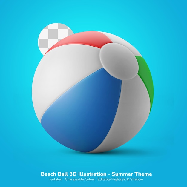 Beach ball summer vacation 3d illustration 3d icon editable color isolated