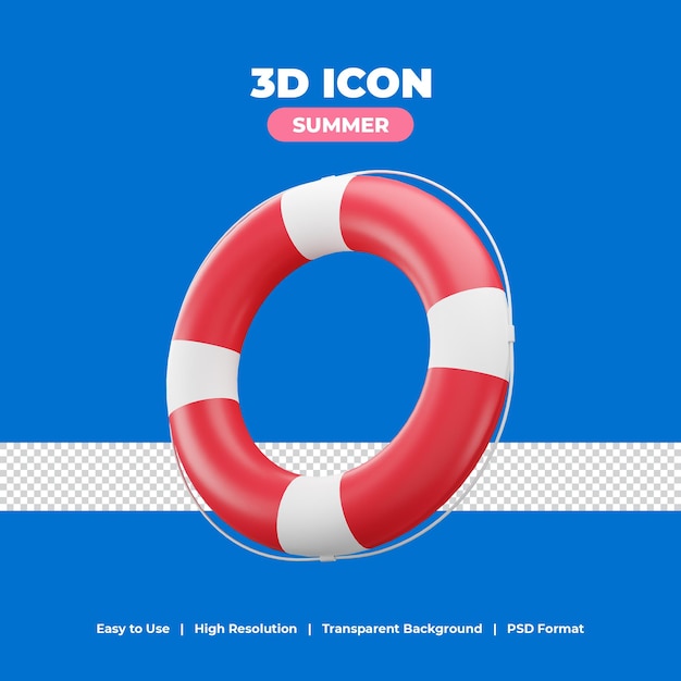 Beach lifebuoy with 3d render icon illustration