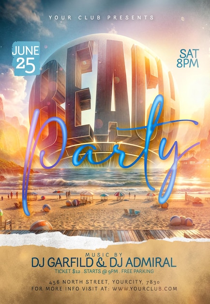 PSD beach party flyer psd template