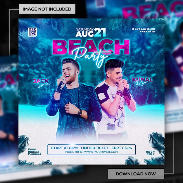 Beach Party Flyer or Social Media Banner Template