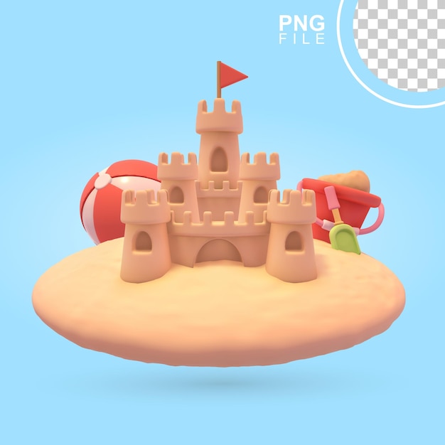 Beach Sand castle Fun 3D Icon with Ball in the Background