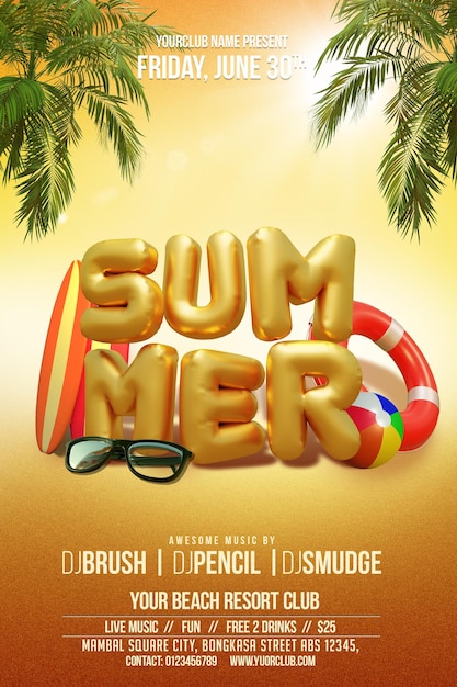 Beach Summer Party Flyer Invitation Template