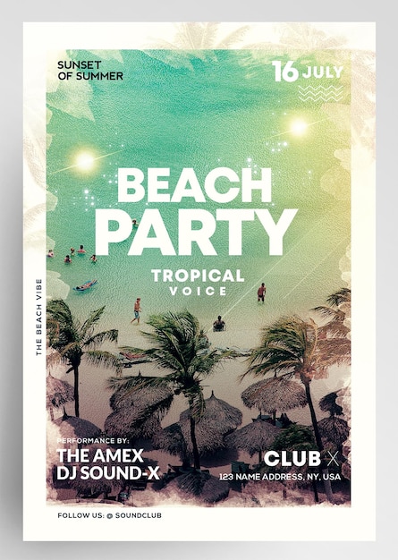 PSD the beach and tropical party event flyer template