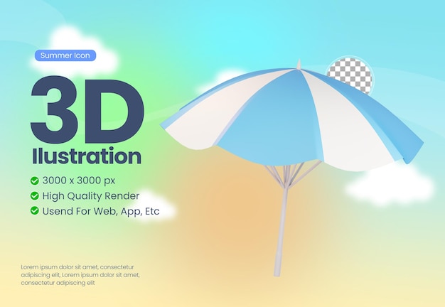 beach umbrella 3d illustration icon with summer theme