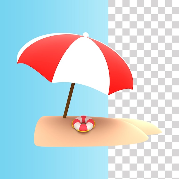 Beach and umbrella 3d illustration