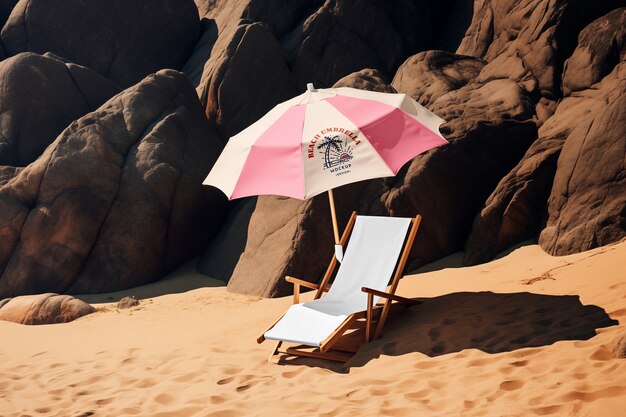 PSD beach umbrella mockup by seaside