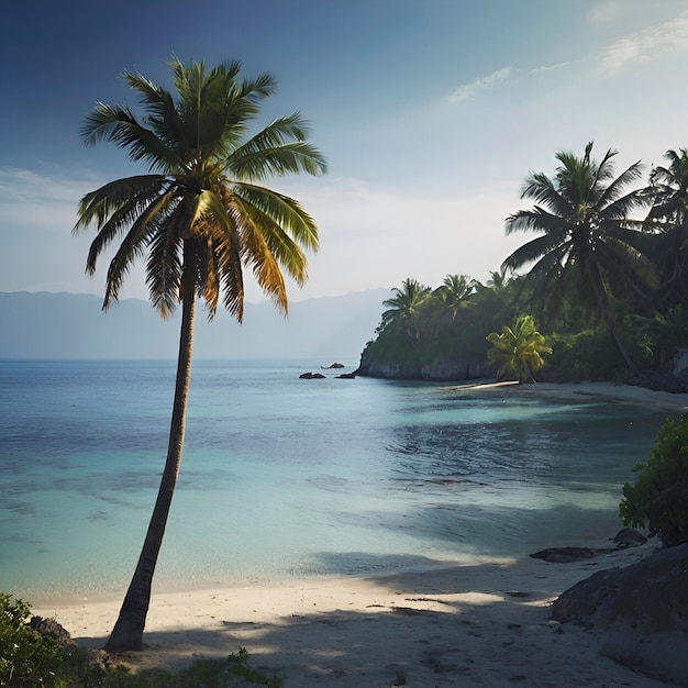 Beach with ocean landscape and palm trees