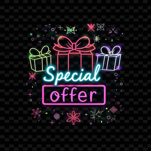 PSD beaming neon shine of special offer text with glowing neon o png y2k inspired decorative